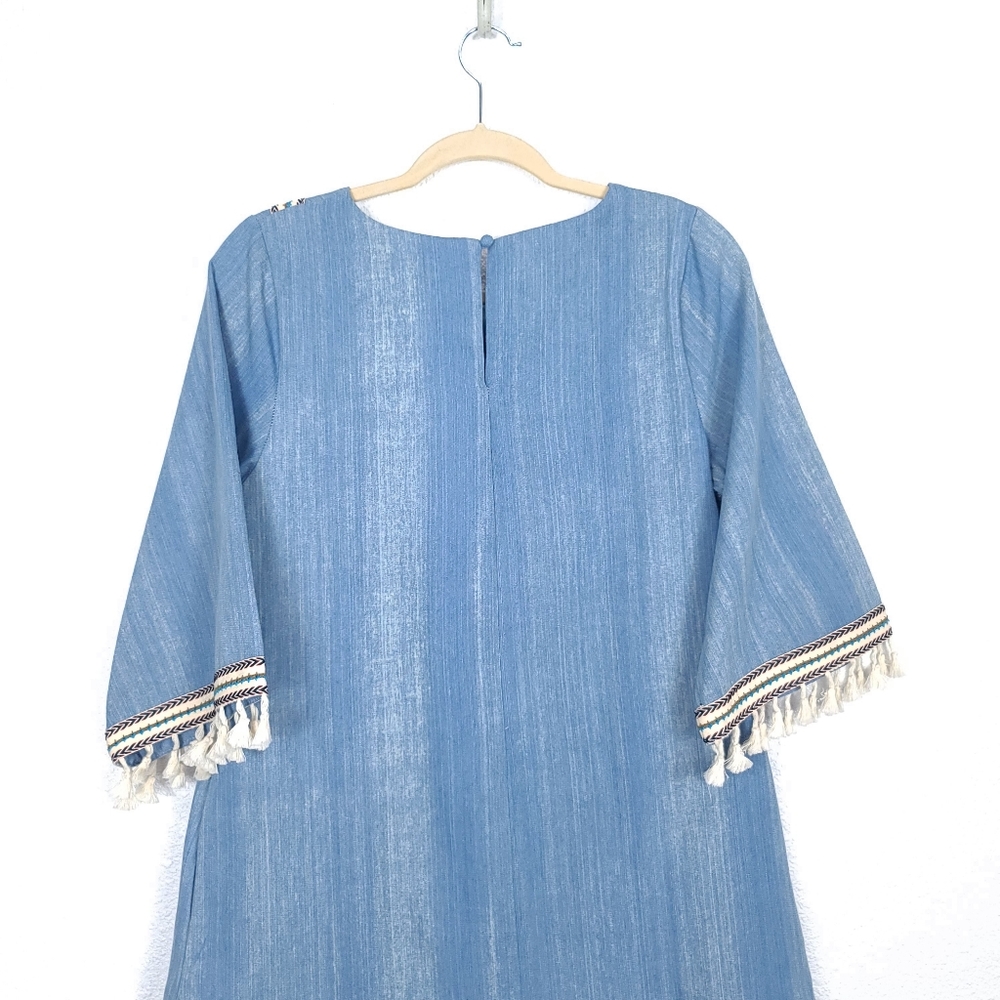 HAYDEN LA Boho Denim Chambray Tassels Mini Dress - Picture 12 of 16